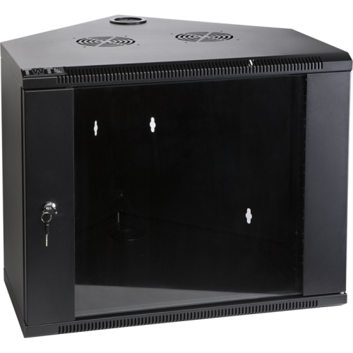 Шкаф настенный угловой, 9U 600x600, стеклянная дверь, черный | код TWT-CBWTG-9U-6x6-BK | TWT