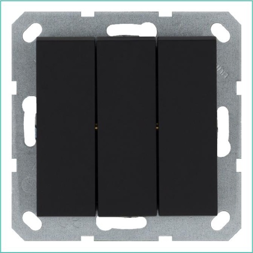 Выключатель трехклавишный 10A 250V~с накладкой, цвет черный матовый (soft touch) | код G3031PB | Jasmart