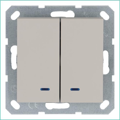 Выключатель двухклавишный со светодиодами 10A 250V~ с накладкой, цвет Тауп | код G3023NT | Jasmart