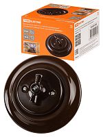 Выключатель скрытой установки фарфоровый поворотный перекрёстный с ручкой (бантик) 10А коричневый «Б | код SQ1820-0418 | TDM