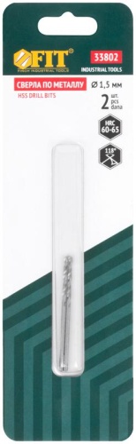 Сверла по металлу HSS полированные в блистере 1.5 мм (2 шт) | код 33802 | FIT фото 3