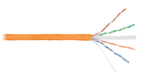 Кабель NIKOLAN U/UTP 4 пары, Кат.6 (Класс E), тест по ISO/IEC, 250МГц, одножильный, BC (чистая медь), 23AWG (0,57мм), внутренний, LSZH нг(А)-HFLTx, оранжевый, 305м | код NKL 9140C-OR | NIKOLAN