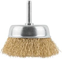 Кордщетка чашечная, со шпилькой, стальная латунированная волнистая проволока 75 мм | код 38468 | FIT