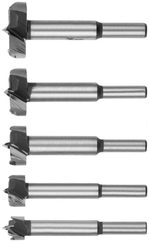 Фрезы по дереву (сверла Форстнера) усиленная сталь 5шт 15/20/25/30/35мм FIT 36552 фото 4