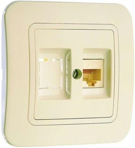 Розетка компьютерная 2-м СП Lillium 16А IP20 CAT.5e + гнездо крем./крем. Makel 70235