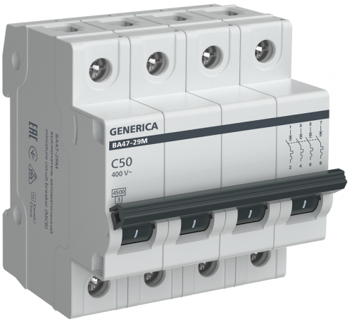 Авт. выкл. ВА47-29М 4P 50А 4,5кА C GENERICA | код MVA21-4-050-C-G | GENERICA by IEK