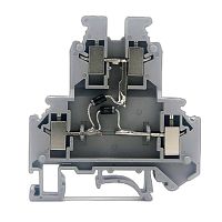 Клемма со встроенным диодом, двухуровневая, два диода: один между верхним и нижним уровнем, второй - между выводами нижнего уровня катод обоих диодов соединен с нижним левым выводом, винтовой зажим, 4 точки подключения, 4 кв.мм, серая | код GUR-D-D