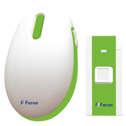 Звонок беспроводной 36 мелодий IP20, 2*1,5V/АА (база), белый/зеленый | код 23688 | Feron