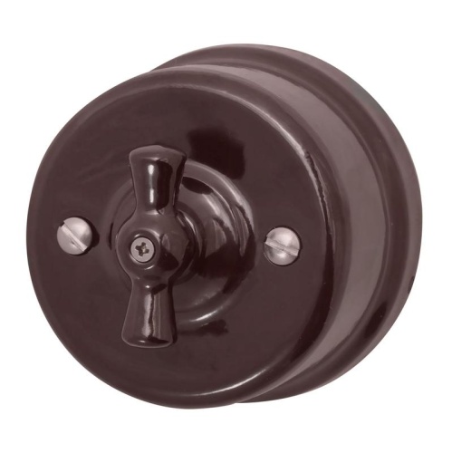 Выключатель поворотный 1-кл ОП ретро керамика корич. | код B1-200-02 | Bironi