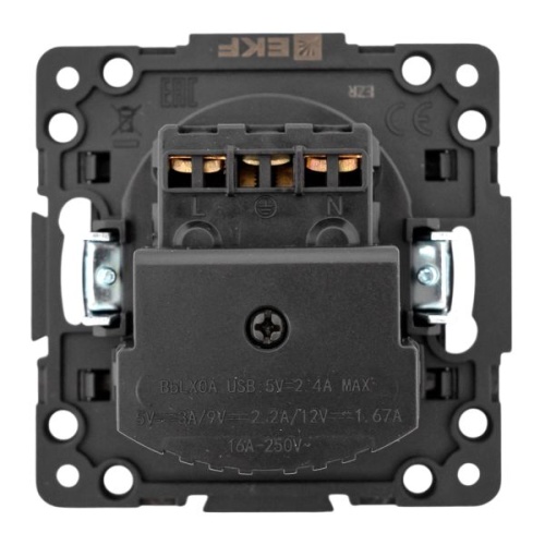 Стокгольм Механизм Розетки 1-местной с/з, USB A+C 16А винтовые клеммы черный с защ. штор. EKF | код EZR16-2USB-typeA-typeC | EKF фото 4