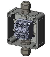 Распределительная клеммная коробка КФК-ПЛ-949457-6-КНЗ-2-М20, размер 94х94х57мм, 6 клемм КНЗ-2,5-2, 2 кабельных ввода М20 | код 12301304 | СТЭЗ