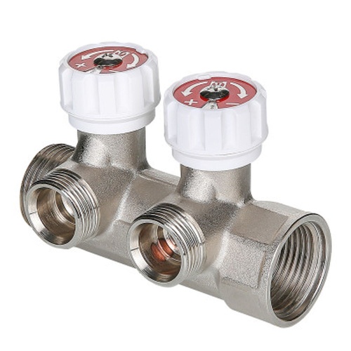 Коллектор с регул. вентилями, 3/4"х2 вых. 1/2" нар. (на подающий трубопровод) | код. VTc.570.N.0502 | VALTEC