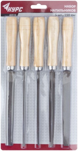 Напильники, набор 5 шт, деревянная ручка 150 мм | код 42510 | FIT