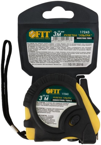 Рулетка Ультра 3мх16мм прорезиненный корпус тройн. стопор FIT 17243 фото 3 Рулетка Ультра 3мх16мм прорезиненный корпус тройн. стопор FIT 17243 фото 3