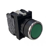 B132DY Кнопка нажимная круглая с подсветкой зеленая (1НО+1НЗ) (без неоновой лампы) | код B132DY | EMAS