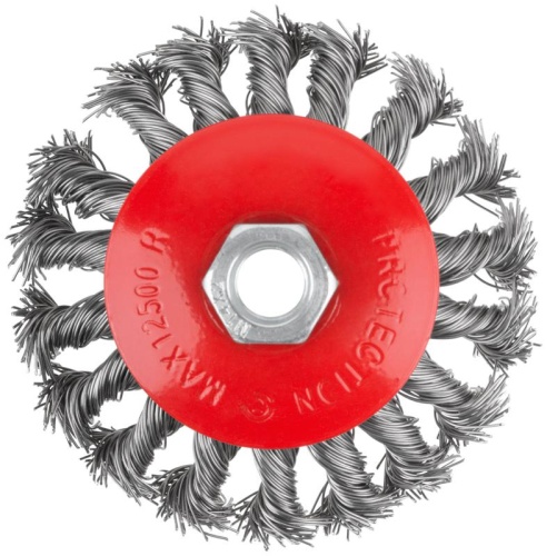 Корщетка-колесо с наклоном, гайка М14, стальная витая проволока 100 мм | код 39033 | FIT