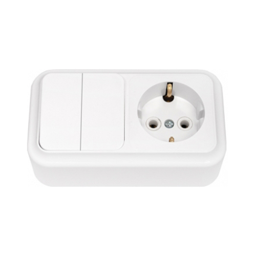 Беларусь Блок: выключатель двухклавишный + розетка 2В-РЦ-529 | код. Блок 2В-РЦ-529 | БелТИЗ