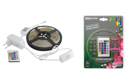 Комплект светодиодной ленты SMD5050-30 LED/м-12 В-7,2 Вт/м-IP20-RGB (5 м), 24 Вт, IR-контроллер TDM | код SQ0331-0226 | TDM Комплект светодиодной ленты SMD5050-30 LED/м-12 В-7,2 Вт/м-IP20-RGB (5 м), 24 Вт, IR-контроллер TDM | код SQ0331-0226 | TDM