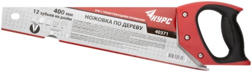 Ножовка по дереву, мелкий каленый зуб 12 ТPI, 3D заточка, пласт.прорезиненная ручка 400 мм | код 40371 | FIT