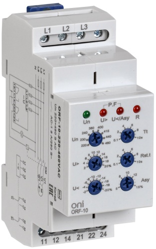 Реле контроля фаз ORF-10 3 фазы 2 контакта 220-460В AC ONI | код ORF-10-220-460VAC | IEK
