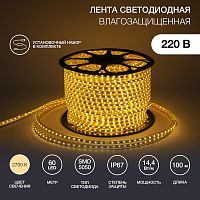 LED лента 220 В, 13х8 мм, IP67, SMD 5050, 60 LED/m, цвет свечения теплый белый | код 142-106 | NEON-NIGHT