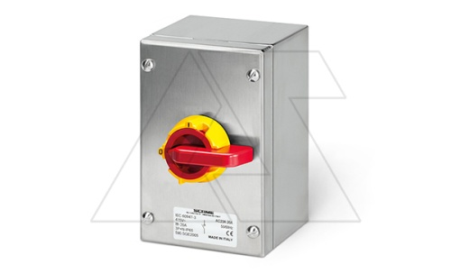 Выключатель нагрузки аварийный, 3P, 32A (25A AC3), 690VAC, габ. Y1, красная блок. рукоятка, в корпусе из нержавейки IP66, ISOLATORS | код 590.SEM3203 | Scame