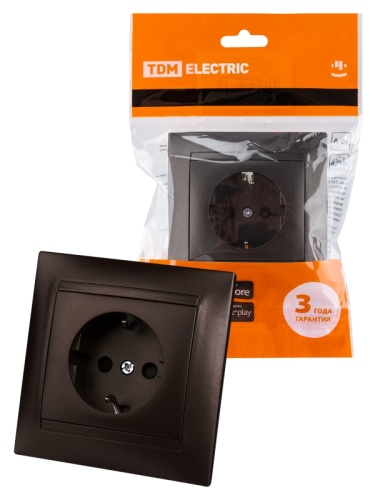 Розетка 2П+З 16А 250В с защ. шт. шоколад Лама TDM | код SQ1815-0511 | TDM