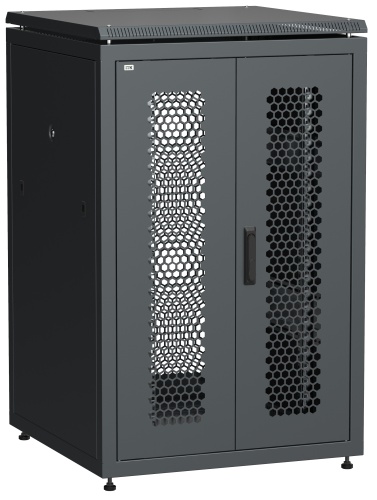 ITK Шкаф сетевой напольный 19" LINEA N 24U 800х800мм двустворчатая перфорированная дверь, задняя перфорированная черный | код LN05-24U88-2PP | IEK