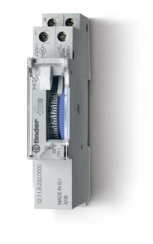 Реле времени механическое суточное 16А 230В AC 1NO 17.6мм монтаж на рейку 35мм резервн. источник питания IP20 | код 121182300000 | FINDER