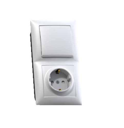 Блок СП БКВР-414 Селена (1-кл. выкл. + розетка с заземл. защ. шторки) бел. Кунцево 8204