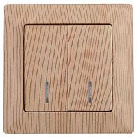 Выключатель Intro Solo 4-105-11 двухклавишный с подсветкой, 10А-250В, IP20, СУ, сосна | код Б0053600 | ЭРА