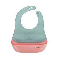 Фартук нагрудный для кормления с жестким карманом, зеленый с розовым HALSA | код HLS-BI-101 | HALSA