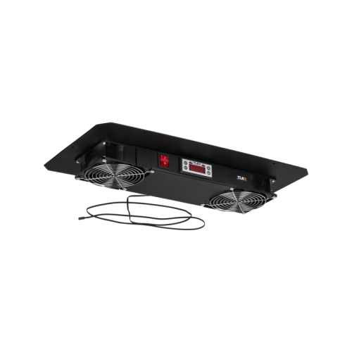 Блок вентиляторный TLK для настенных шкафов серии TWC, 2 вентилятора с терморегулятором и датчиком, без шнура питания, черный | код TLK-FAN2-TERM-BK | TLK