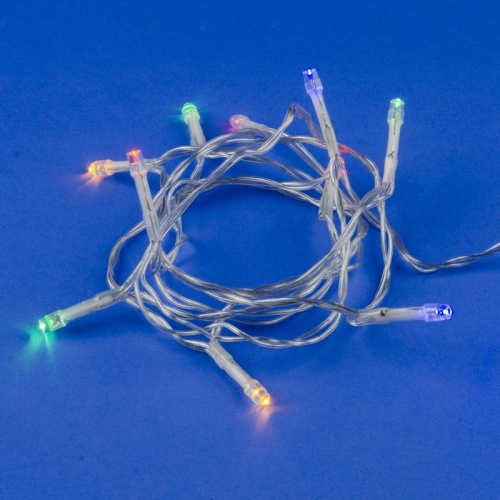 Гирлянда светодиодная на батарейках 2AA (не в/к) 15м 10 светодиодов Разноцветный свет Провод прозрачный ULD-S0150-010/STB/2AA MULTI IP20TM Uniel | код UL-00007181 | Uniel