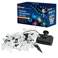 Гирлянда садовая на солнечной батарее USL-S-129/PT4000 BUTTERFLIES Бабочки 20 светодиодов Разноцветный свет 1*АА Ni-Mh аккумулятор в/к IP44 | код UL-00006557 | Uniel