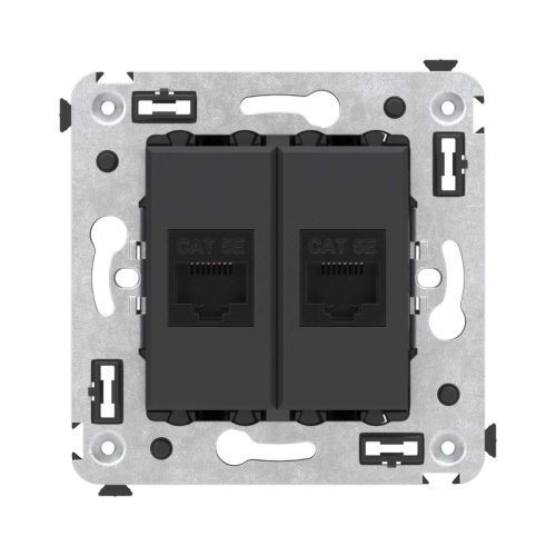 Компьютерная розетка RJ-45 без шторки в стену, кат.5е двойная, Avanti, Черный матовый | код 4412664 | DKC