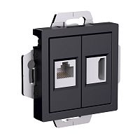 ATLASDESIGN РОЗЕТКА двойная HDMI+RJ45, кат.5Е, механизм, КАРБОН | код ATN001082 | Systeme Electric