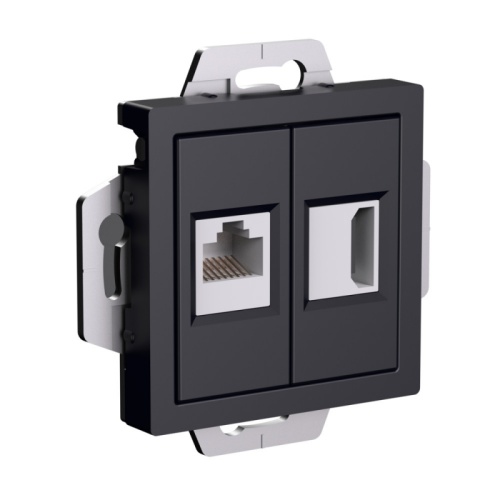 ATLASDESIGN РОЗЕТКА двойная HDMI+RJ45, кат.5Е, механизм, КАРБОН | код ATN001082 | Systeme Electric