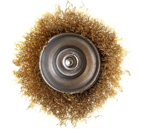 Кордщетка, тип ''чашка'', со штифтом, стальная латунированная волнистая проволока 65 мм | код 38487М | FIT