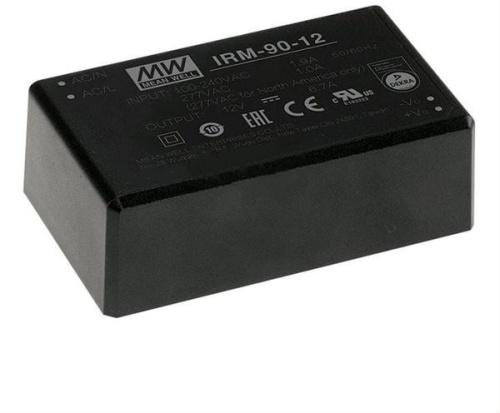Источник питания AC-DC, 80.4Вт, вход 80…305В AC, 47…63Гц / 113…431В DC, выход 12В/6700мА, КПД 92%, изоляция 4000В AC, в корпусе 87х52х29.5мм, -30…+80С | код IRM-90-12 | MeanWell
