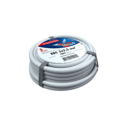 Провод соединительный ПВС 2x2,5 мм кв, длина 5 метров, ГОСТ 7399-97 REXANT | код 01-8036-5 | REXANT Провод соединительный ПВС 2x2,5 мм кв, длина 5 метров, ГОСТ 7399-97 REXANT | код 01-8036-5 | REXANT