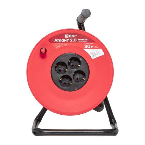 Удлинитель на катушке "Атлант 2,0" 4 гнезда 30м без заземления ПВС 2*0,75 6А/1,3кВт PROxima | код UKA02-06-275-4-30 | EKF фото 3
