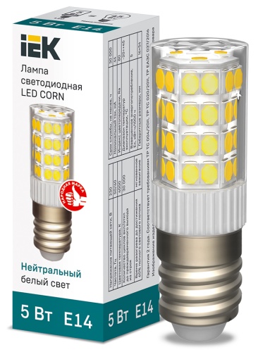 Лампа светодиодная CORN капсула 5Вт 230В 4000К керамика E14 | код LLE-CORN-5-230-40-E14 | IEK