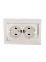 Розетка 2-м СП Мира 16А IP20 с заземл. со вставкой керамика жемчуж./бел. перламутр. LEZARD 701-3030-127