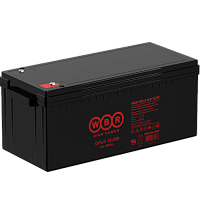 WBR GPLG12-200 Гелиевая аккумуляторная батарея для ИБП, напряжение: 12В, ёмкость: 200Ач, клеммы типа: Под внутренний болт М5, Размеры ДШВ: 522x238x222мм, вес: 62,5кг. Срок службы: 12 лет. | код WBR GPLG12-200 | WBR