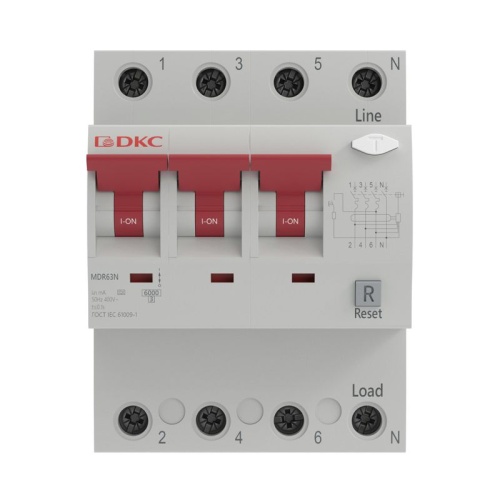 Выключатель автоматический дифференциального тока 4п (3P+N) C 40А 30мА тип A 6кА YON max MDR DKC MDR63N-3N2C40-A фото 2
