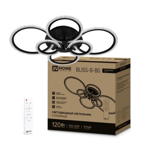 Светильник светодиодный ELEGANT BLISS-B-BG 120Вт 3000-6500К 8400лм 230В 780х550х130мм с пультом ДУ черн. | код 4690612051857 | IN HOME