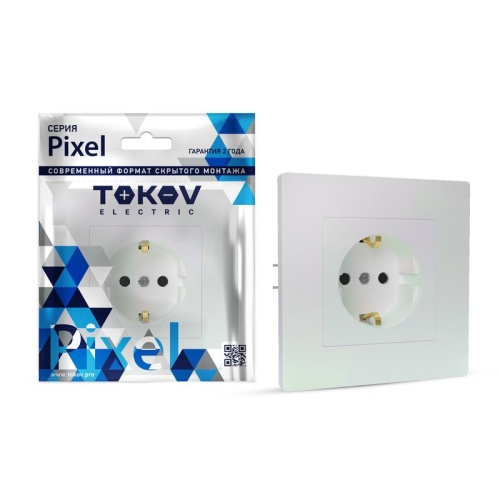 Розетка 1-м СП Pixel 16А IP20 с заземл. защ. шторки в сборе перламутр. | код TKE-PX-R1FZSF-C04 | TOKOV ELECTRIC