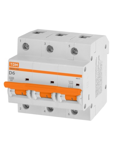 Авт. выкл. ВА47-100 3Р 6А 10кА х-ка D TDM | код SQ0207-0142 | TDM Авт. выкл. ВА47-100 3Р 6А 10кА х-ка D TDM | код SQ0207-0142 | TDM