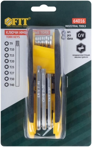 Ключ TORX T9-T40 складной CrV (уп.8шт) FIT 64016 фото 3